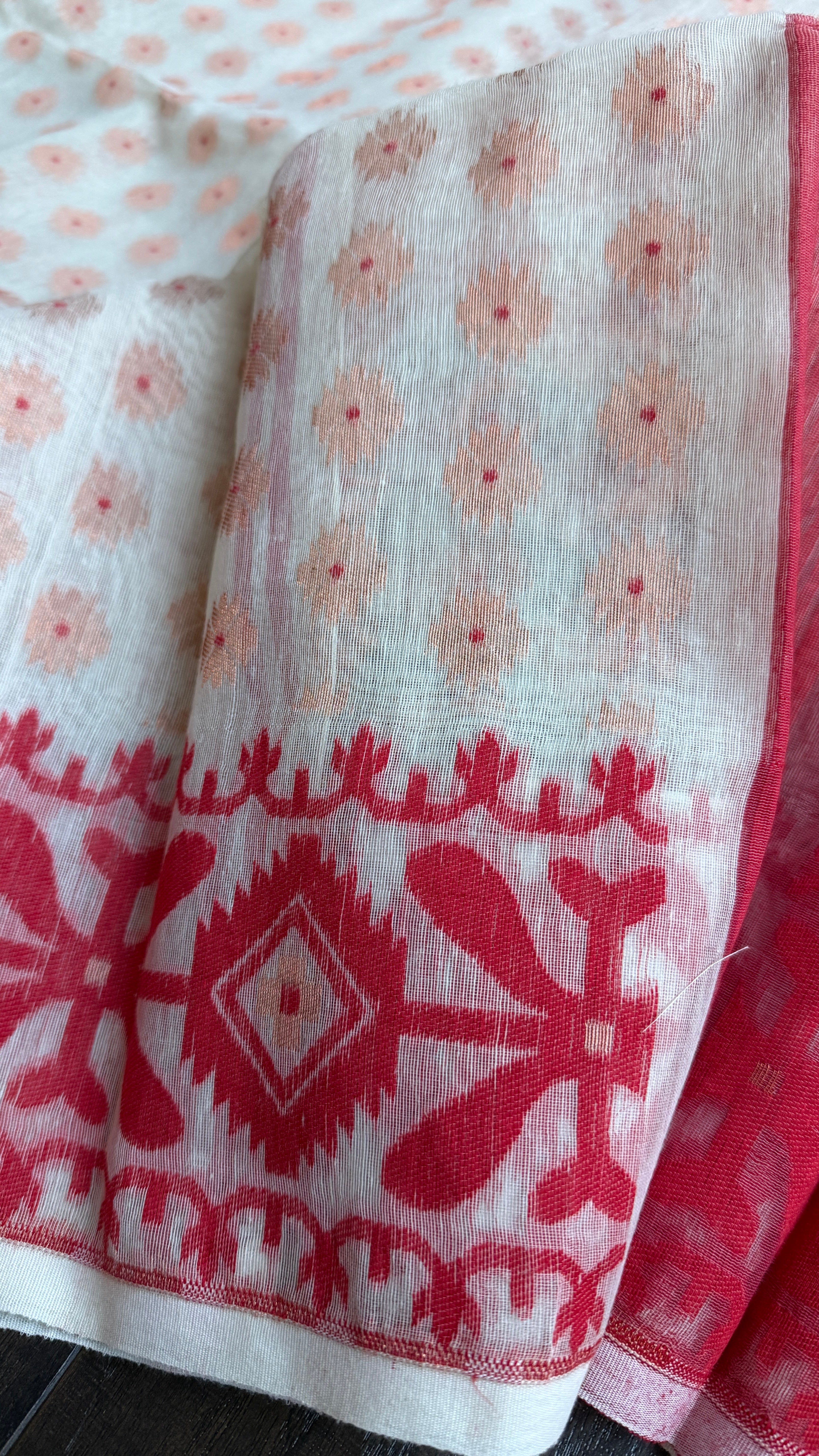 Jamdani  - Off-white Red Copper Zari Woven