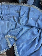Designer Tissue Georgette - Metallic Blue