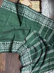 Khadi Cotton Jamdaani Soft - Green White Textured Woven