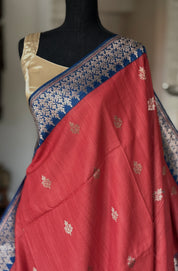 Pure Tassur Silk Banarasi - Red Blue