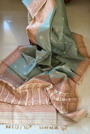 Tussar Silk Baluchari Banarasi - Light Grey Green Woven