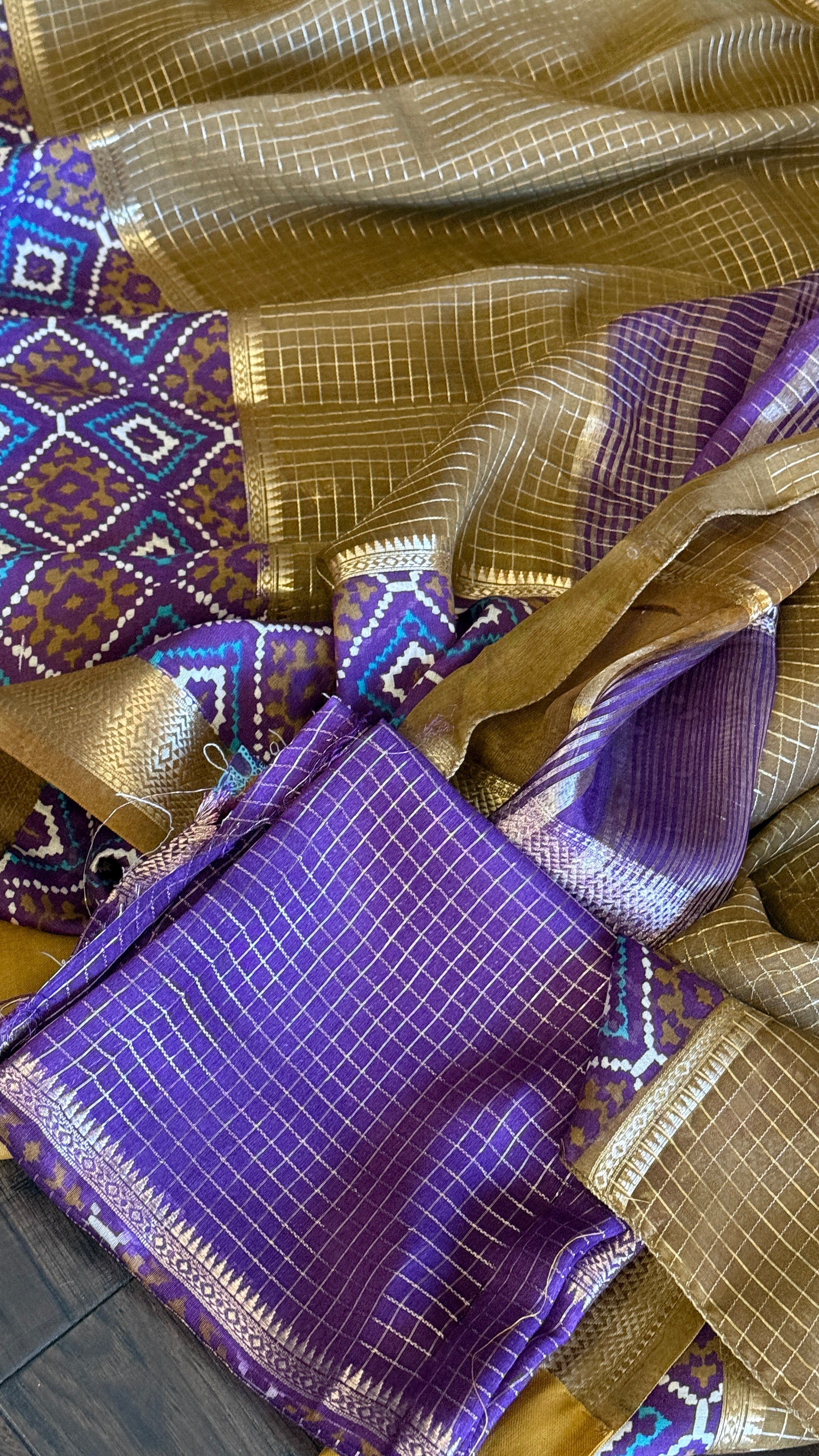 Designer Crepe Silk - Ochre Brown Purple