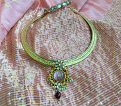 Silver Chitai 925 Hasli - Kundan  Pendant Gold Tone