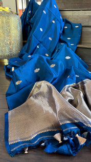 Pure Silk Banarasi Khadhua - Metallic Blue