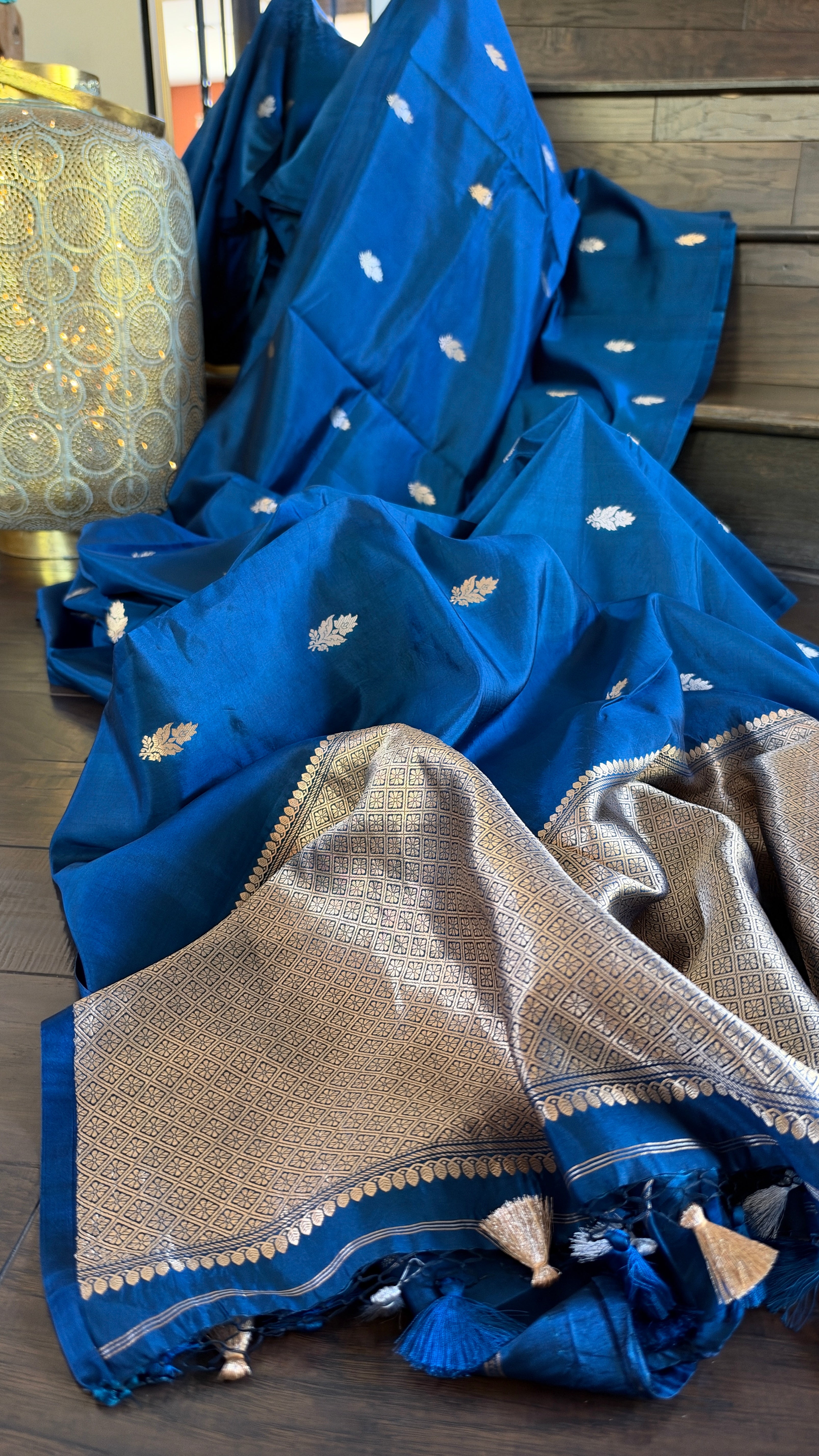 Pure Silk Banarasi Khadhua - Metallic Blue