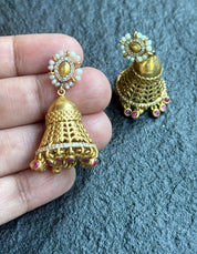 Earring 925 Silver - Gold Kundan Pearl Jhukmi