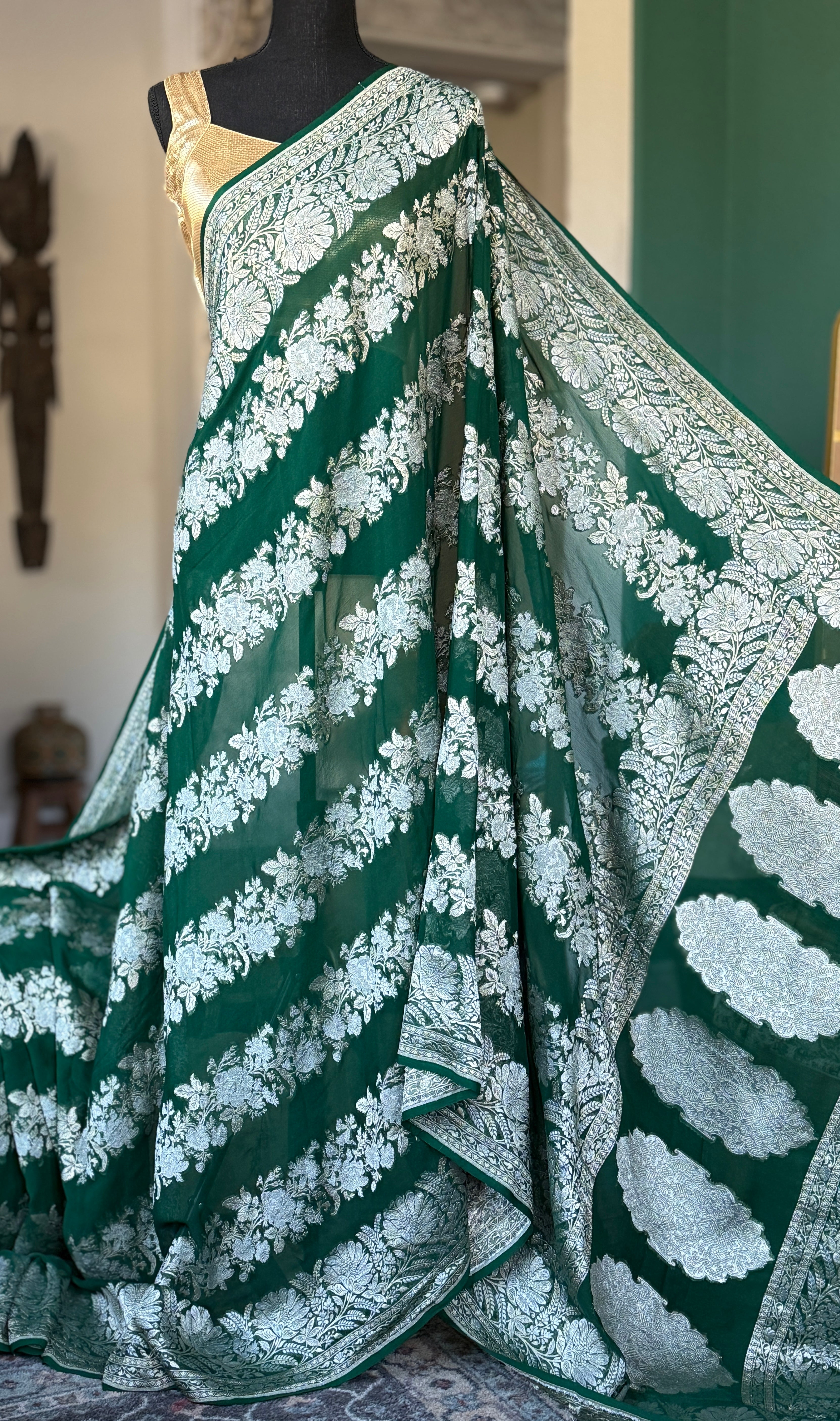 Khaddi Georgette Banarasi - Green Sona Rupa Zari