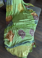 Modal Silk Hand Bandhej - Green Makdi Palla