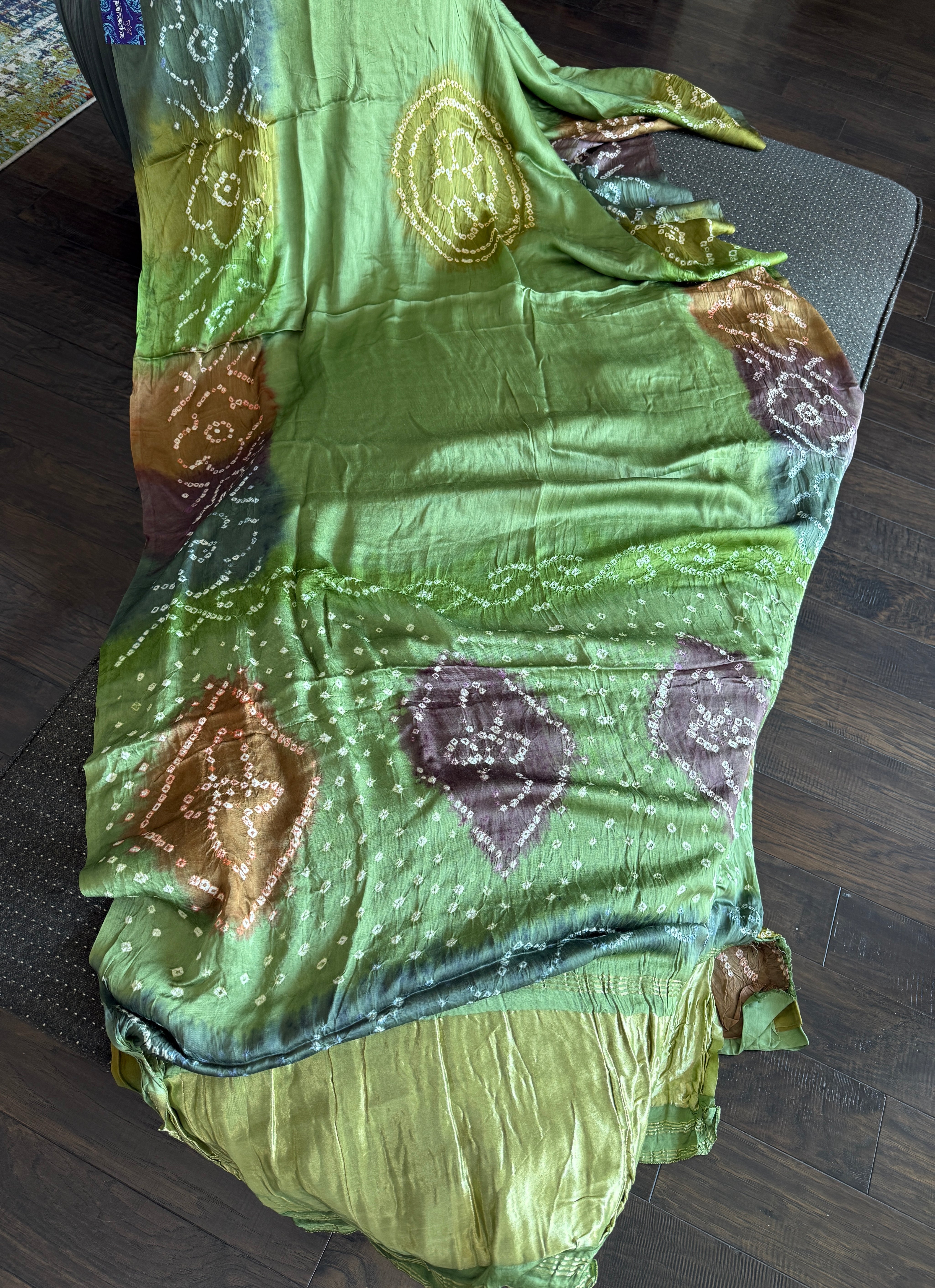 Modal Silk Hand Bandhej - Green Makdi Palla