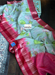 Floral Kota Silk - Light Pista Red Gadwal