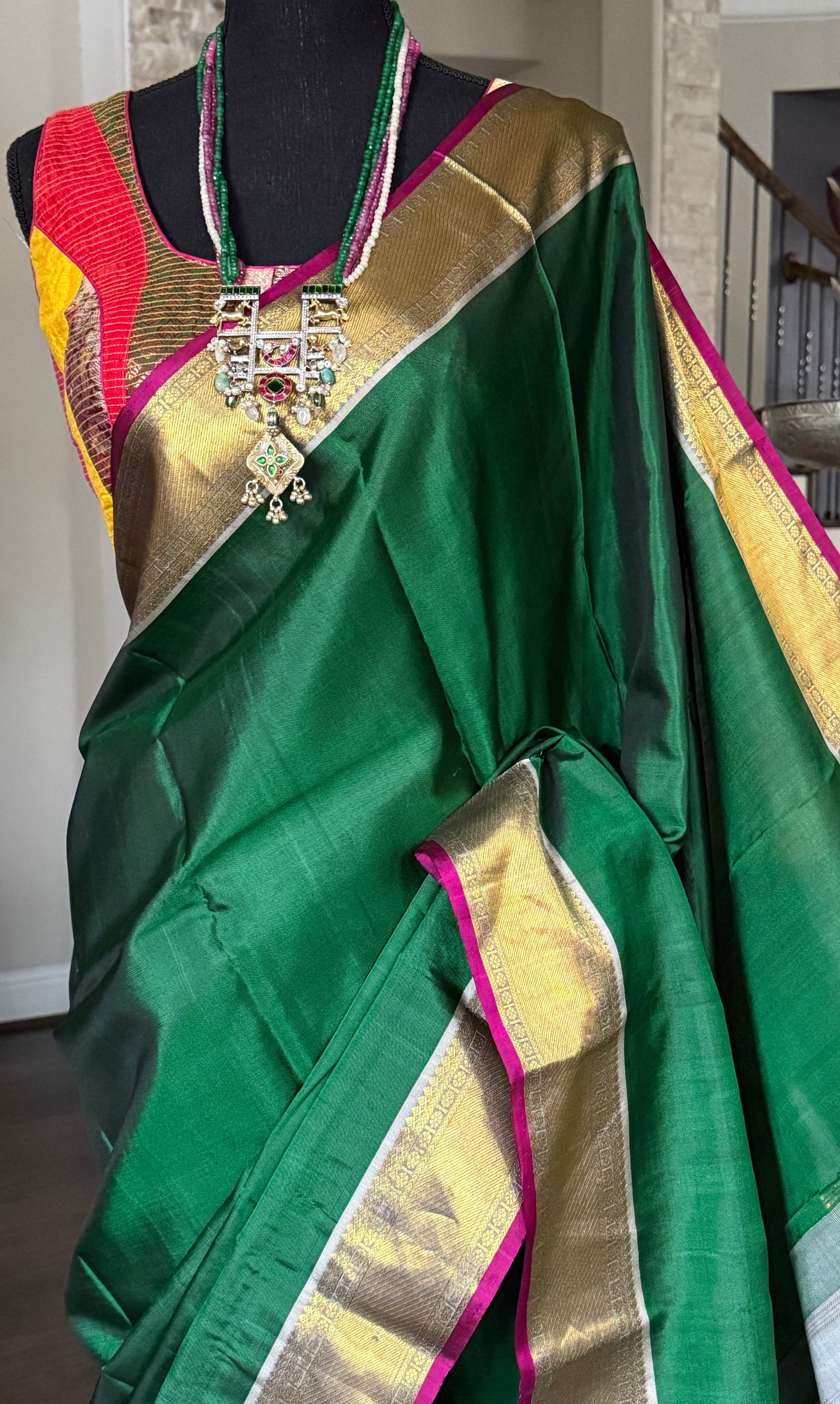 Pure Silk Kanjivaram - Dark Green Grey
