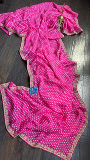 Designer Satin Georgette - Pink Bandhej Print