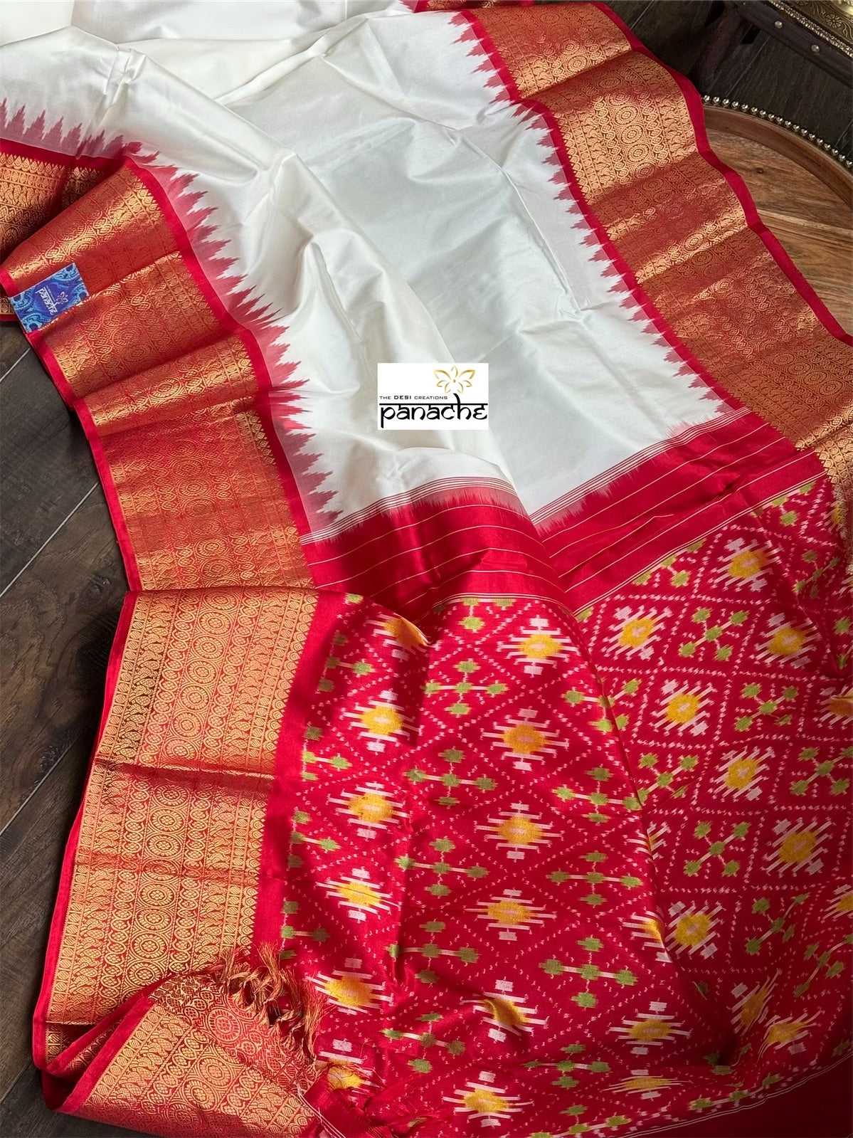 Pure Silk Kanjivaram Ikat -  White Red Pochampally