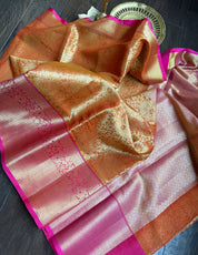 Soft Silk Banaras Saree - Orange Pink Tanchoi