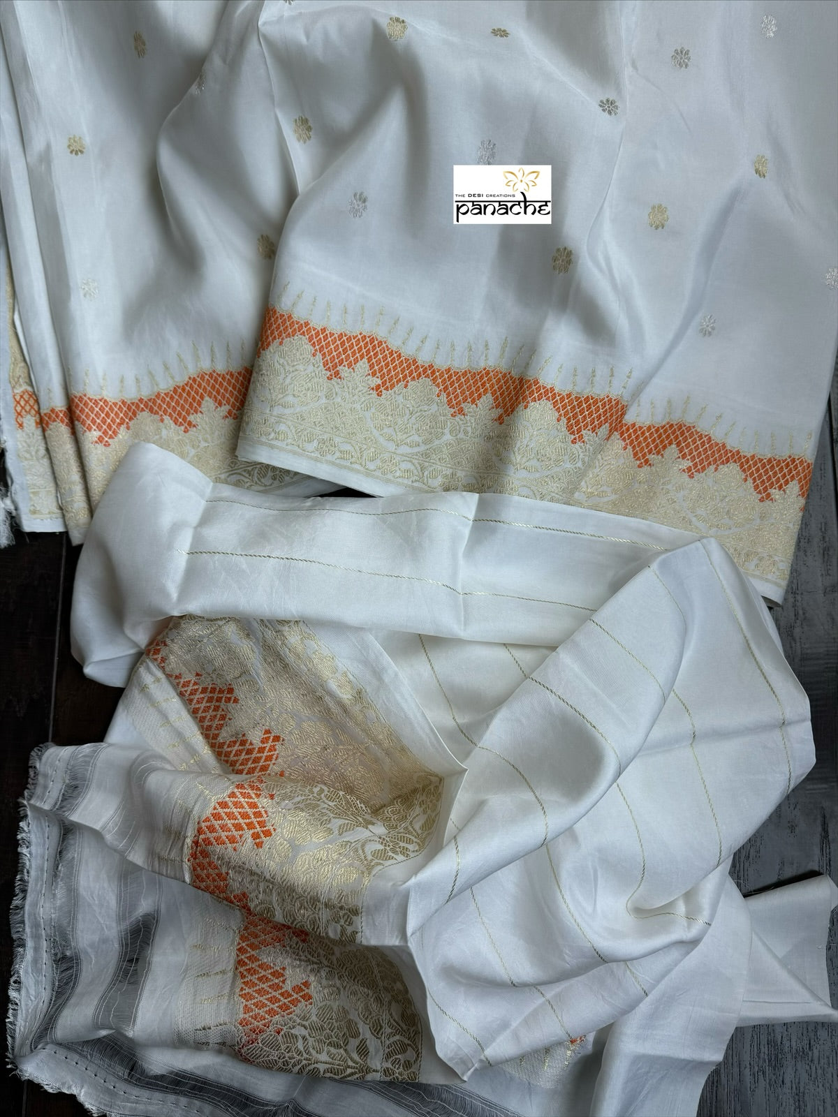 Pure Katan Silk Kadhua Banarasi - White antique Zari