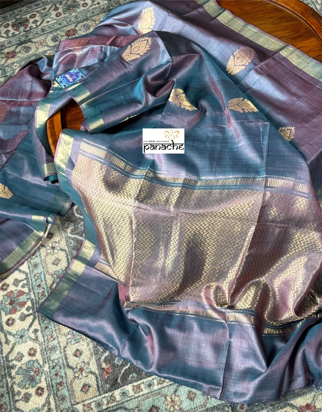 Pure Tussar Silk Woven - Grey Purple Dual shaded