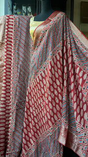 Dola Silk Ajrakh - Red Multi Color
