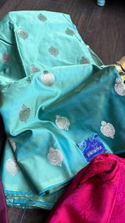 Pure Silk Mashru Borderless Banarasi- Sea Green Firozi Dual Tone