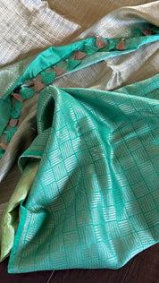 Designer Soft Silk Brocade Banarasi - Sea Green Pista Golden Tie-Dye