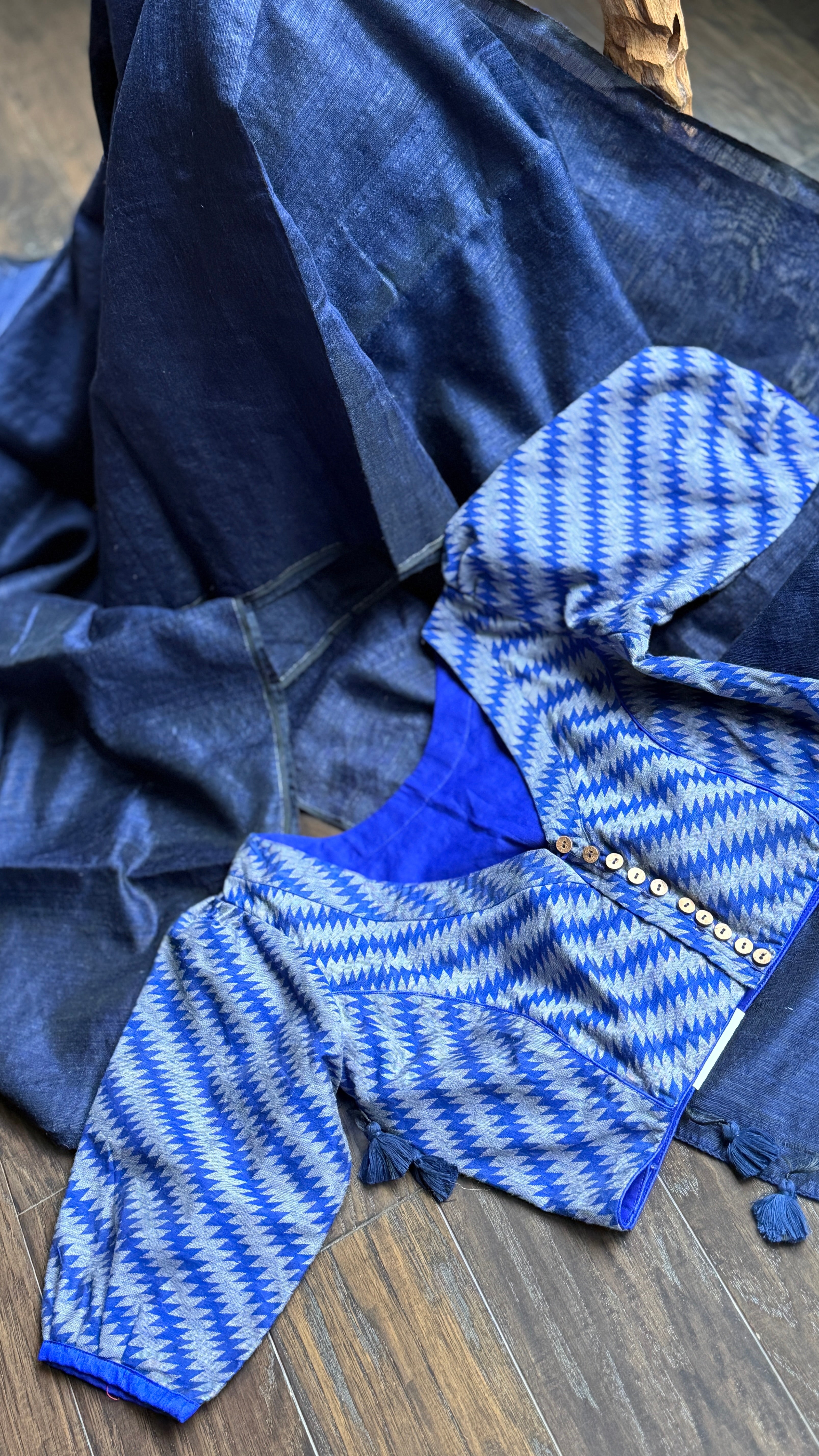 Designer Jute Cotton Blouse - Royal Blue