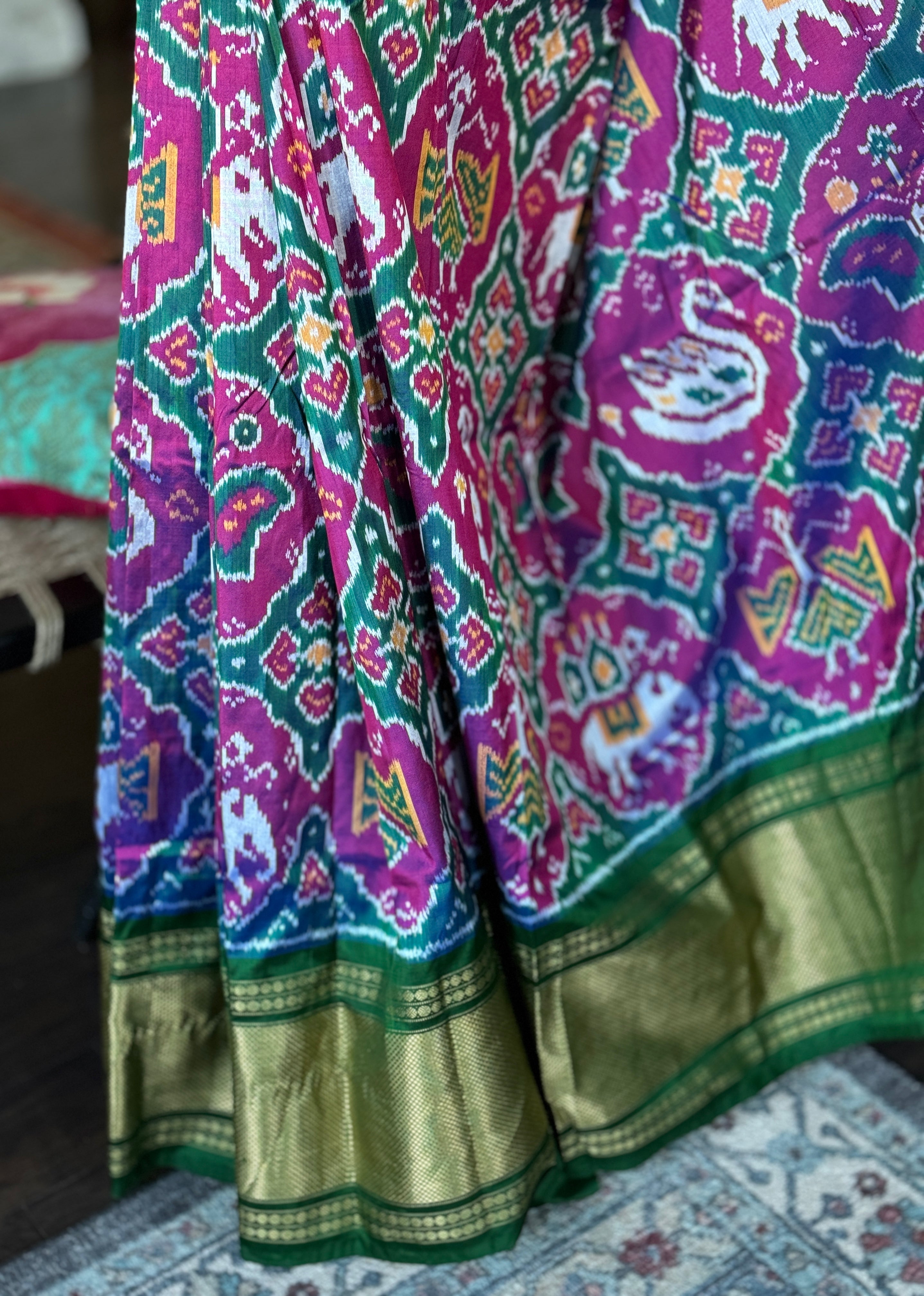 Pure Silk Ikat -  Green Magenta Pochampally