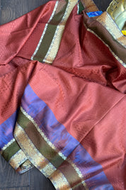 Soft Silk Kanjivaram - Rust Tanchoi Golden Zari