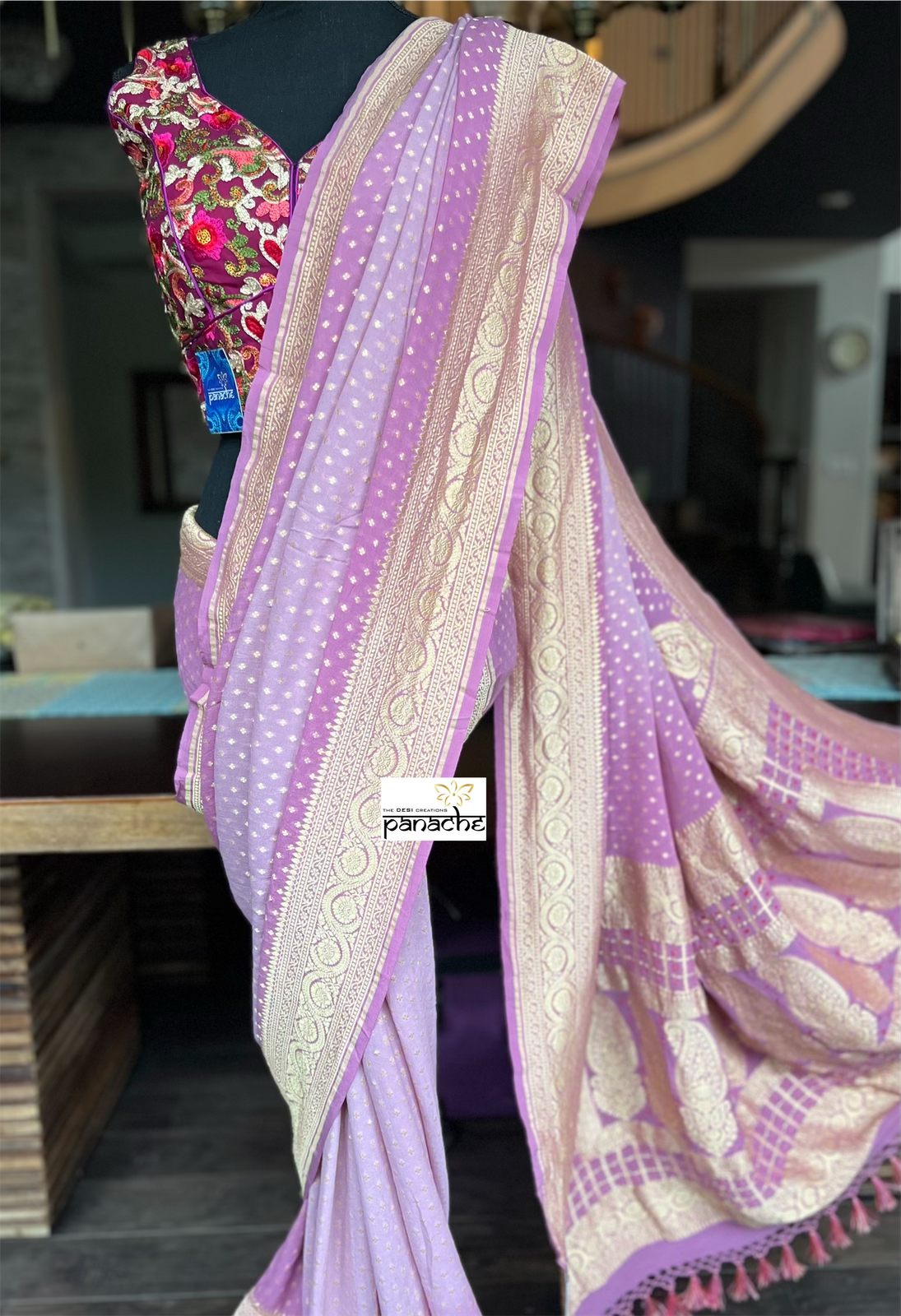 Khaddi Georgette Banarasi - Ombré Light Mauve Pink Bandhej