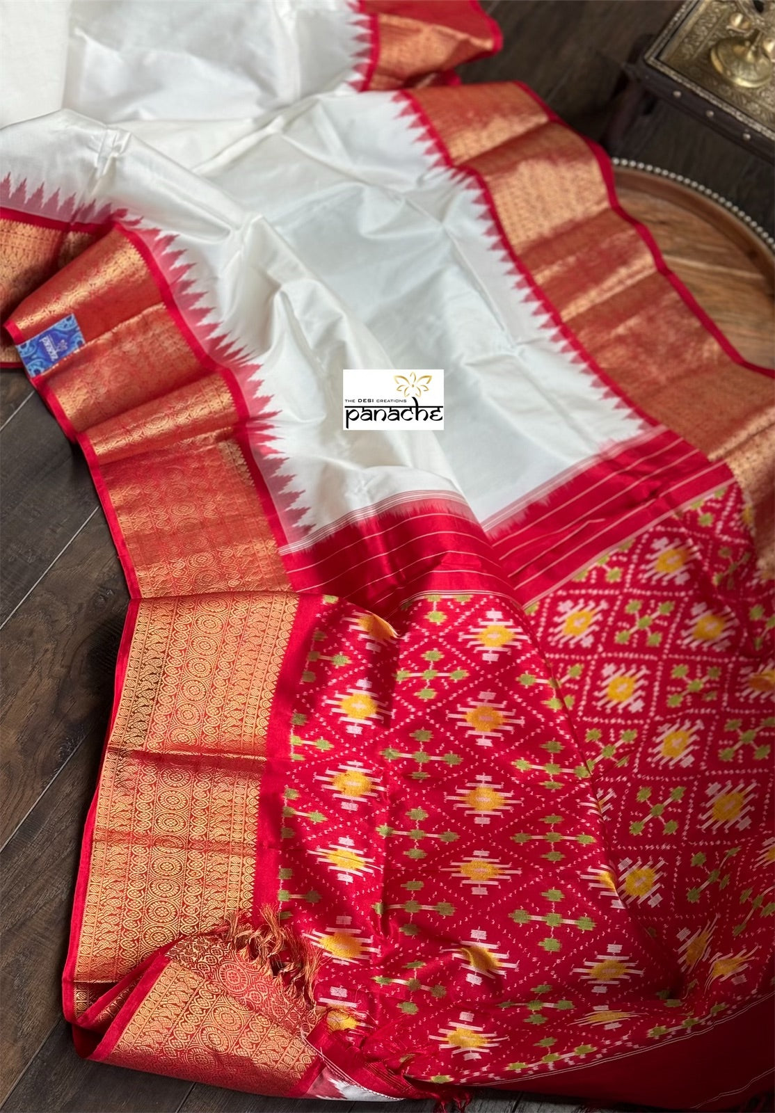 Pure Silk Kanjivaram Ikat -  White Red Pochampally