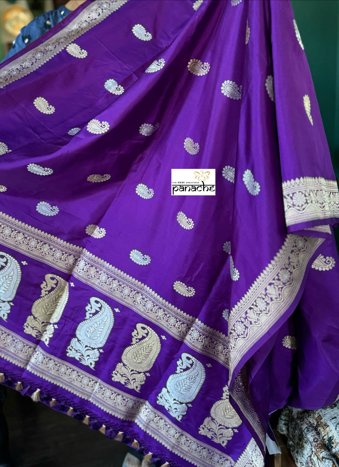 Pure Silk Katan Banarasi - Purple Paisley Kadwa