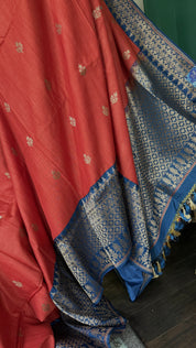 Pure Tassur Silk Banarasi - Red Blue