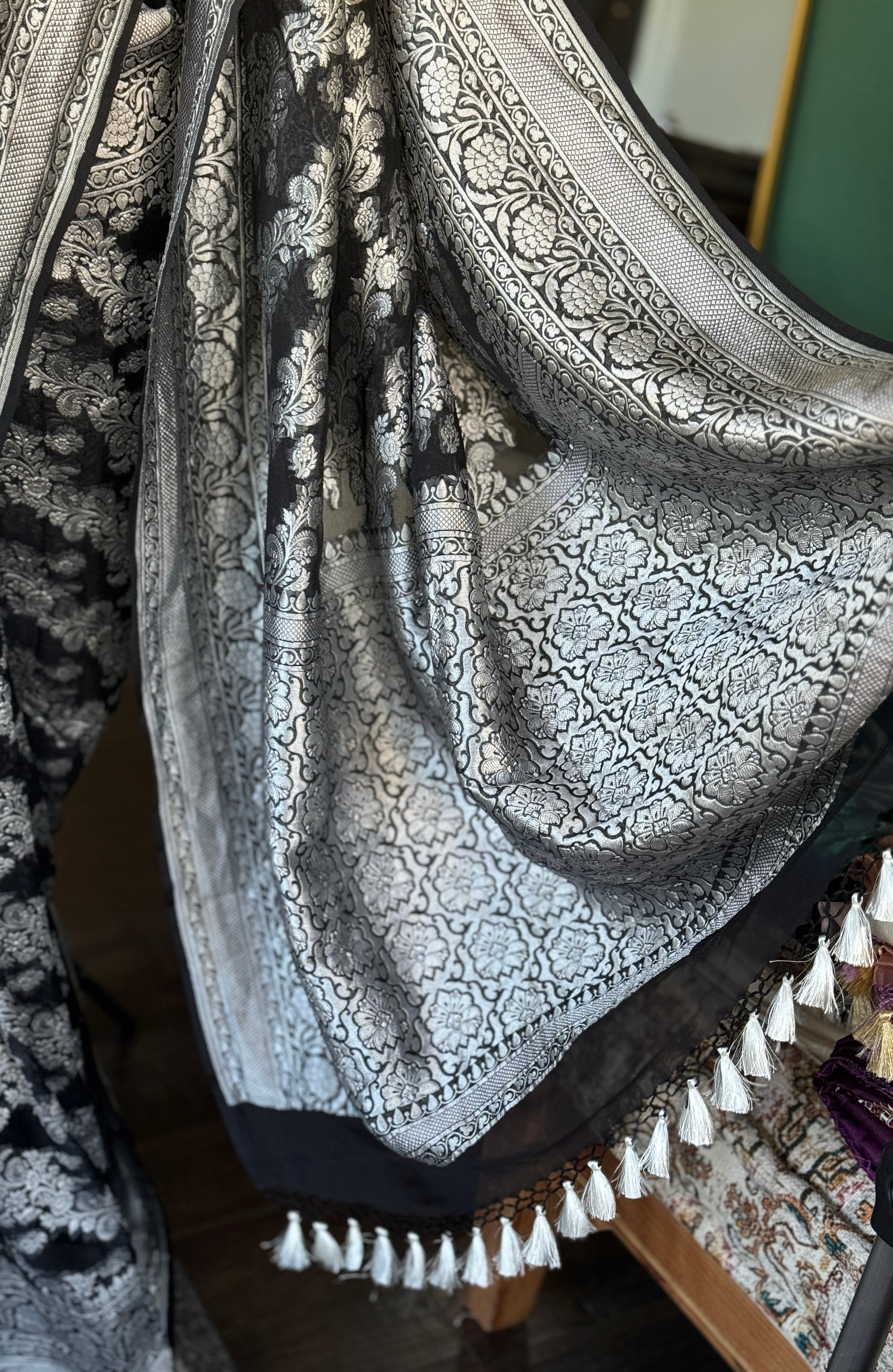 black and silver shawl