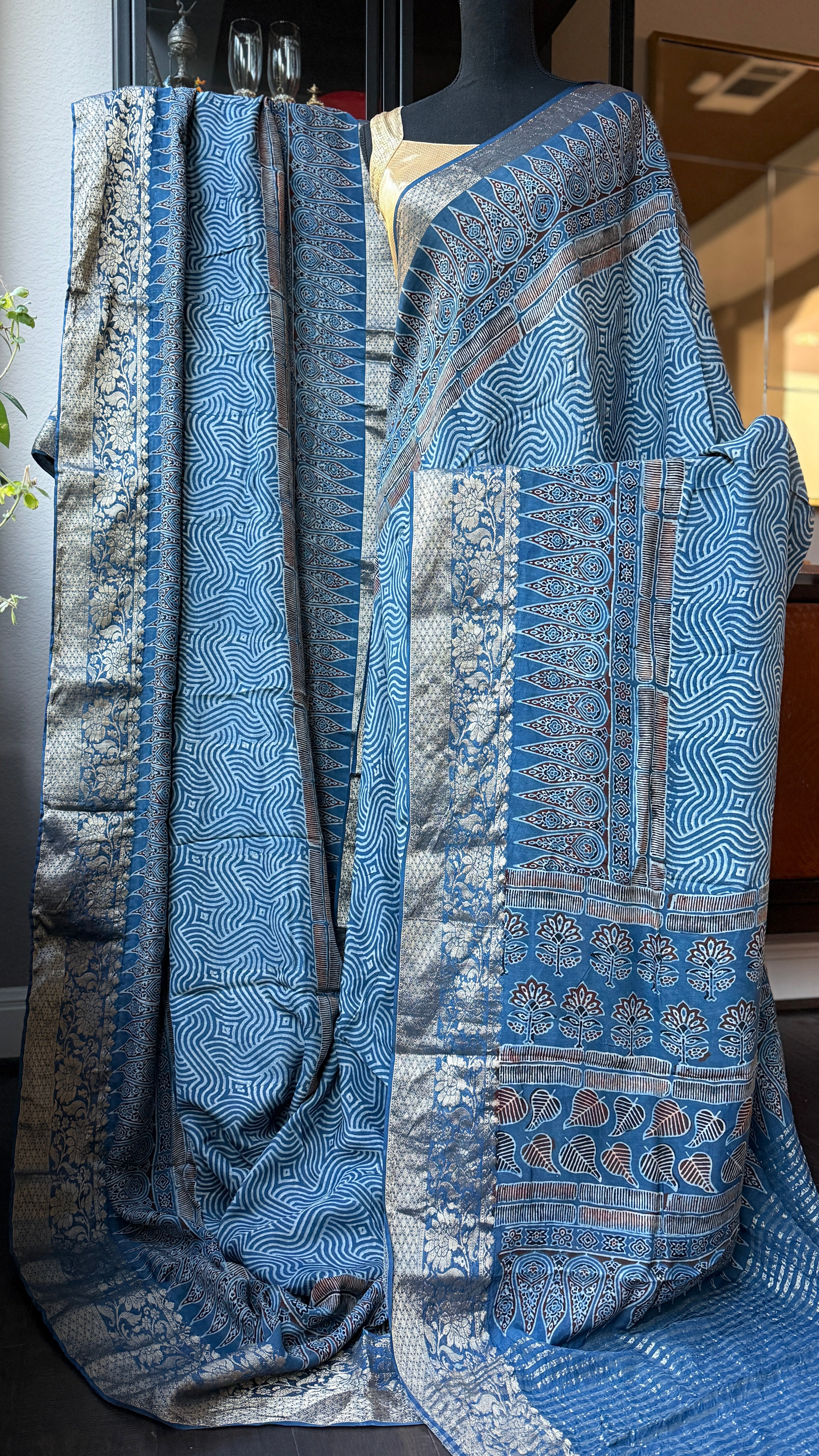 Dola Silk Ajrakh - Indigo 1