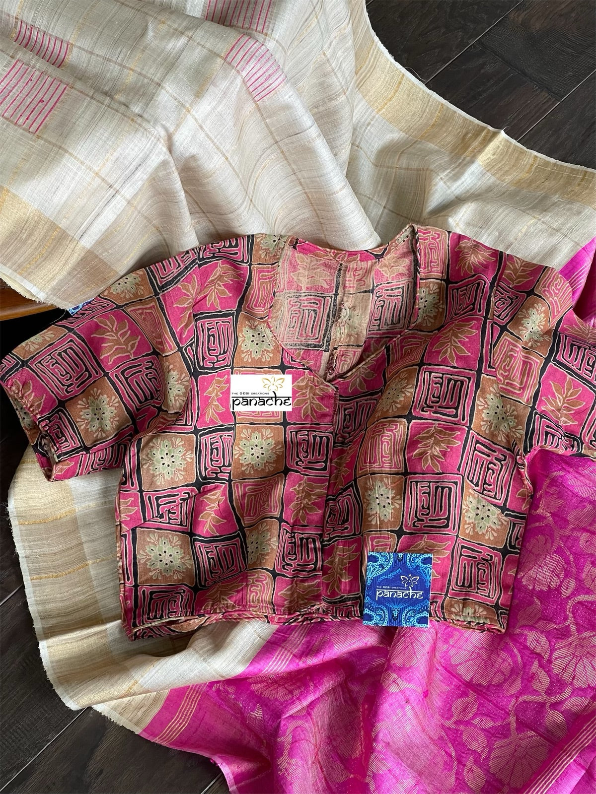 Designer Blouse - Pink Black Printed