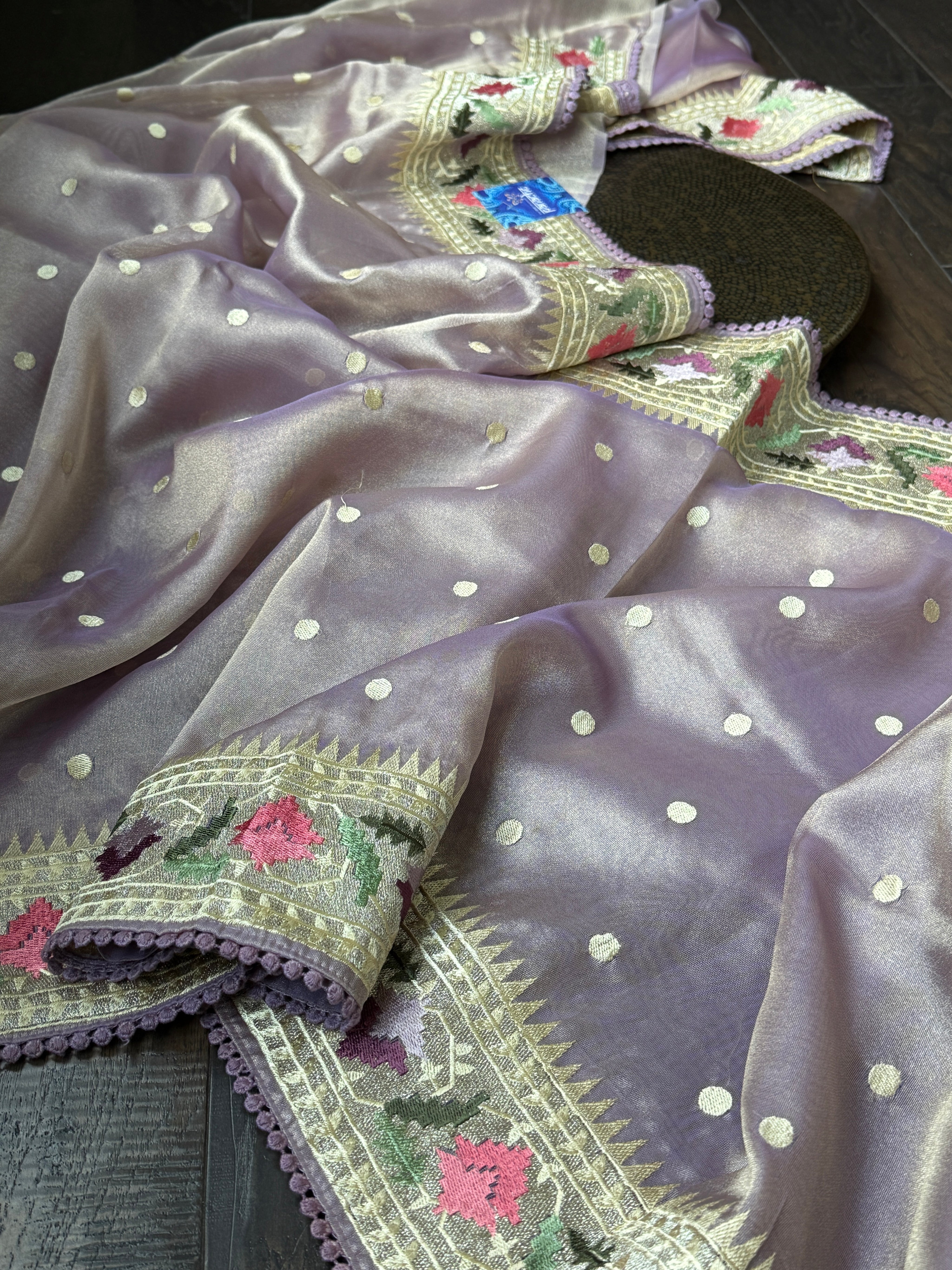 Designer Tissue Silk Paithani - Mettalic Lavender Embroidered