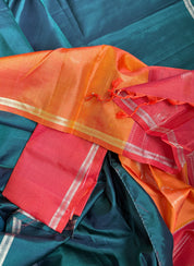 Pure Silk Kanjivaram - Green Orange