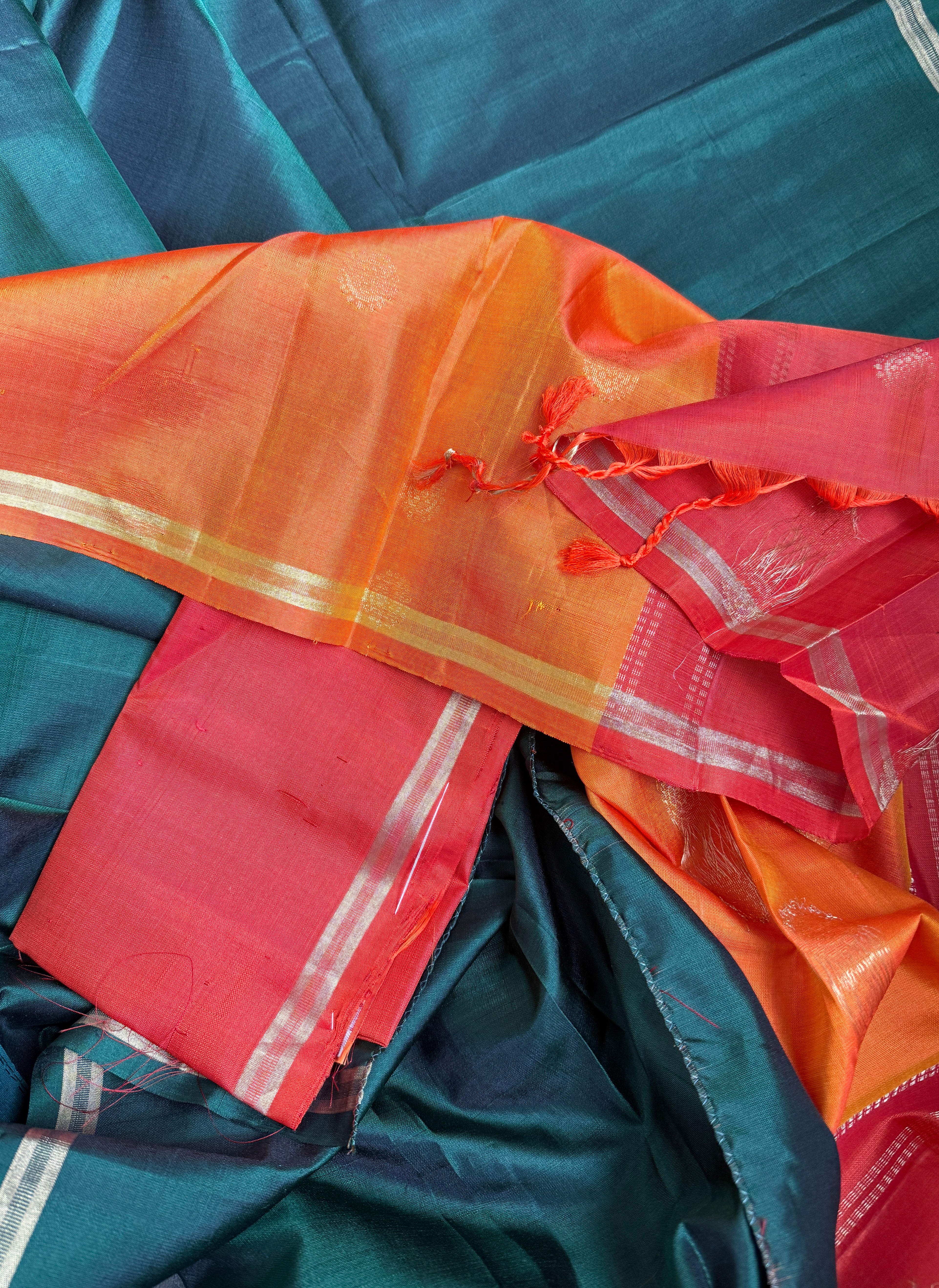 Pure Silk Kanjivaram - Green Orange