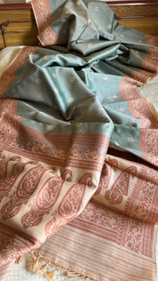 Tussar Silk Baluchari Banarasi - Light Grey Green Woven