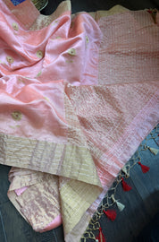 Hand Zardozi Pure Chanderi Pattu Silk - Blush Pink Eknaliya Woven