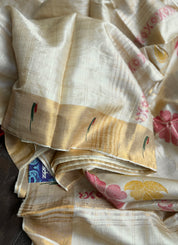 Tussar Silk Paithani Single Munia - Golden Beige Handwoven