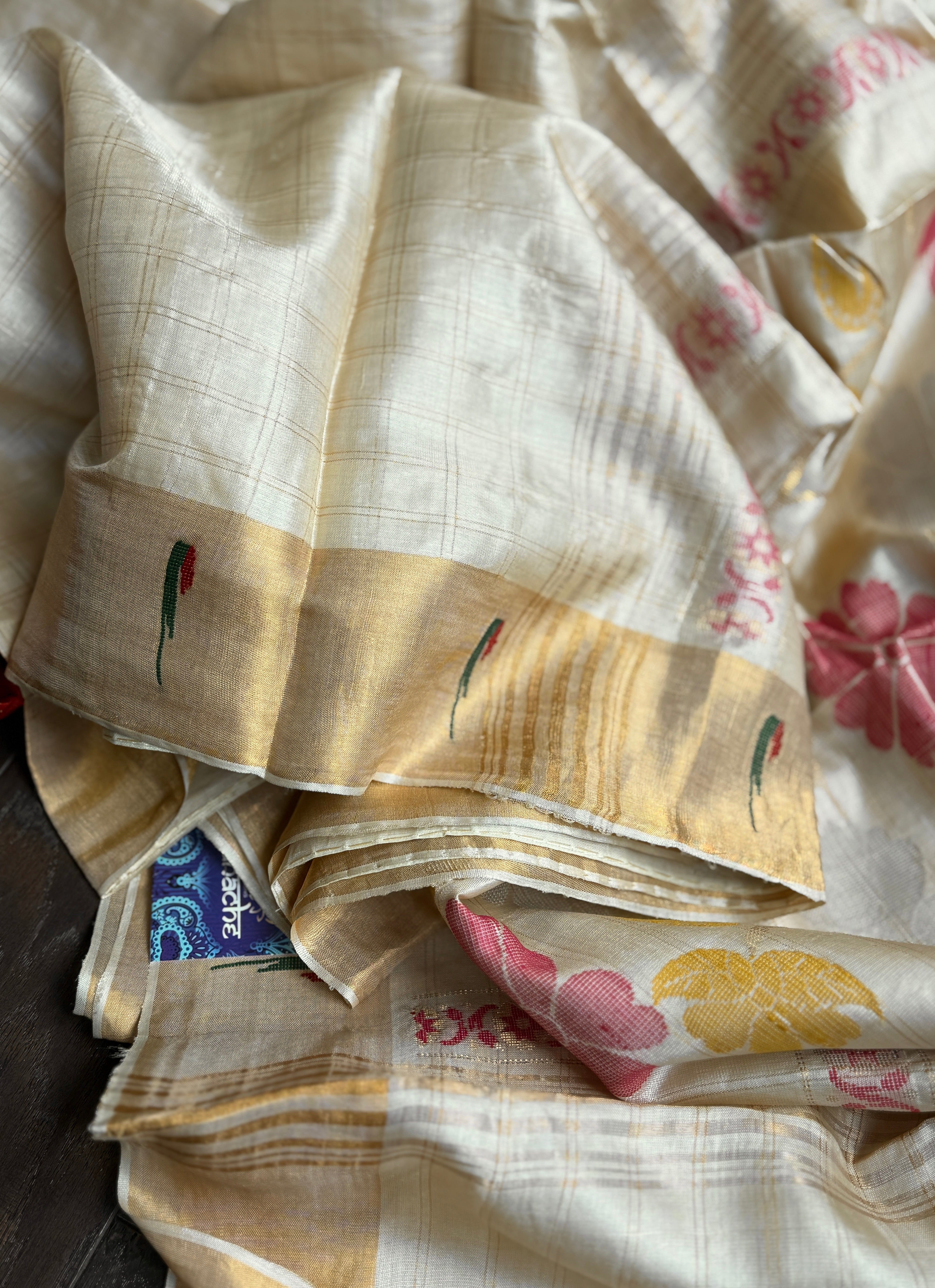 Tussar Silk Paithani Single Munia - Golden Beige Handwoven
