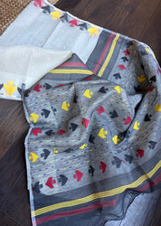 Dhakai Jamdani  - Off White Black Yellow Red