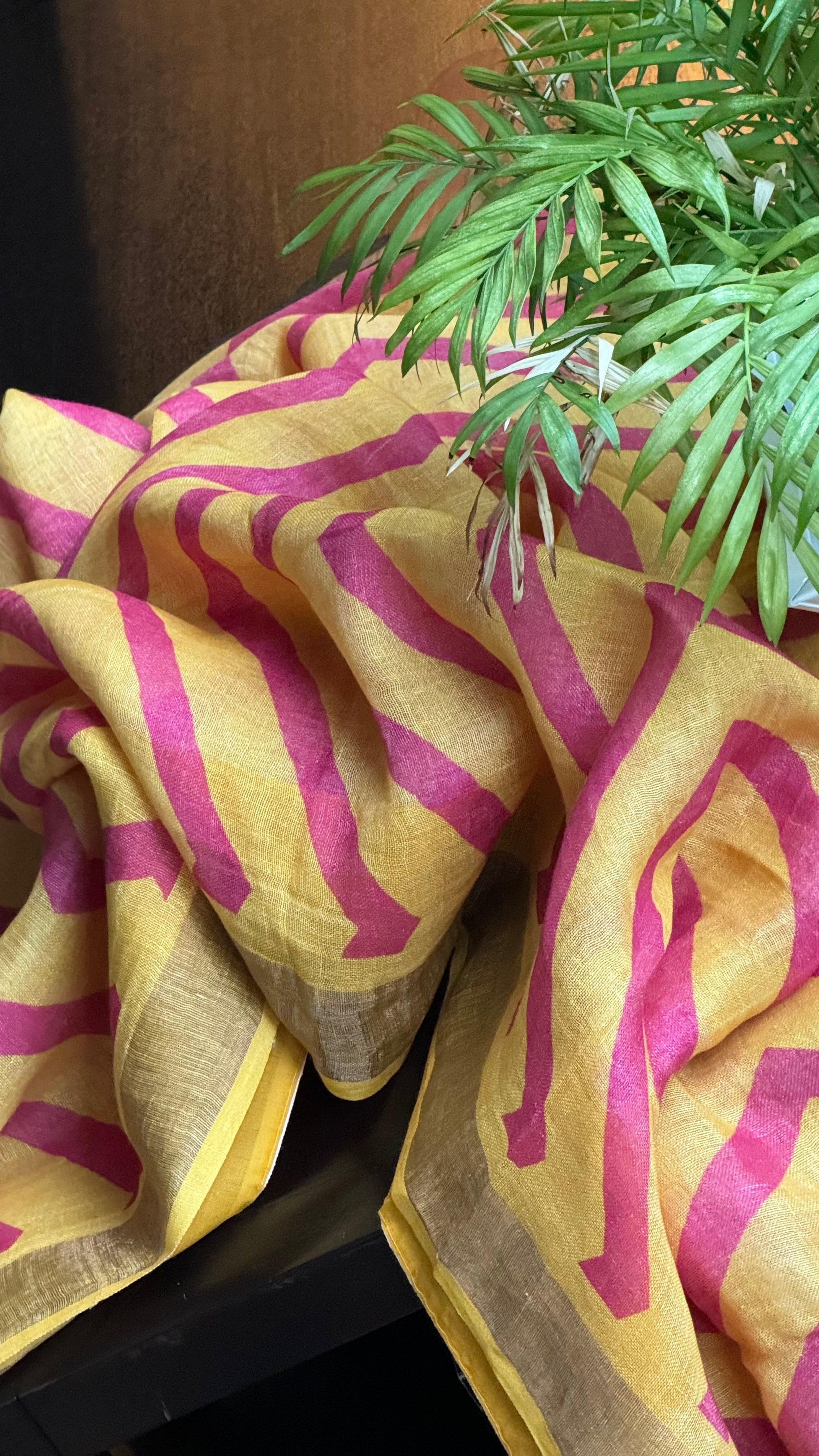 Linen Digital Print - Yellow Pink Chevron