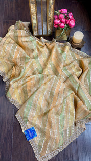 Designer Georgette Organza - Yellow Multi Color Hand Embroidered