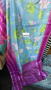 Floral Kota Silk - Blue Grey Magenta Gadwal