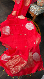Pure Katan Silk Banarasi - Red woven