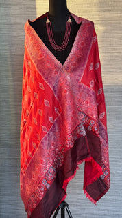 Kashmiri Semi Pashmina Stole - Red Purple