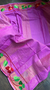 Embroidered Muga Silk - Magenta Purple Paithani