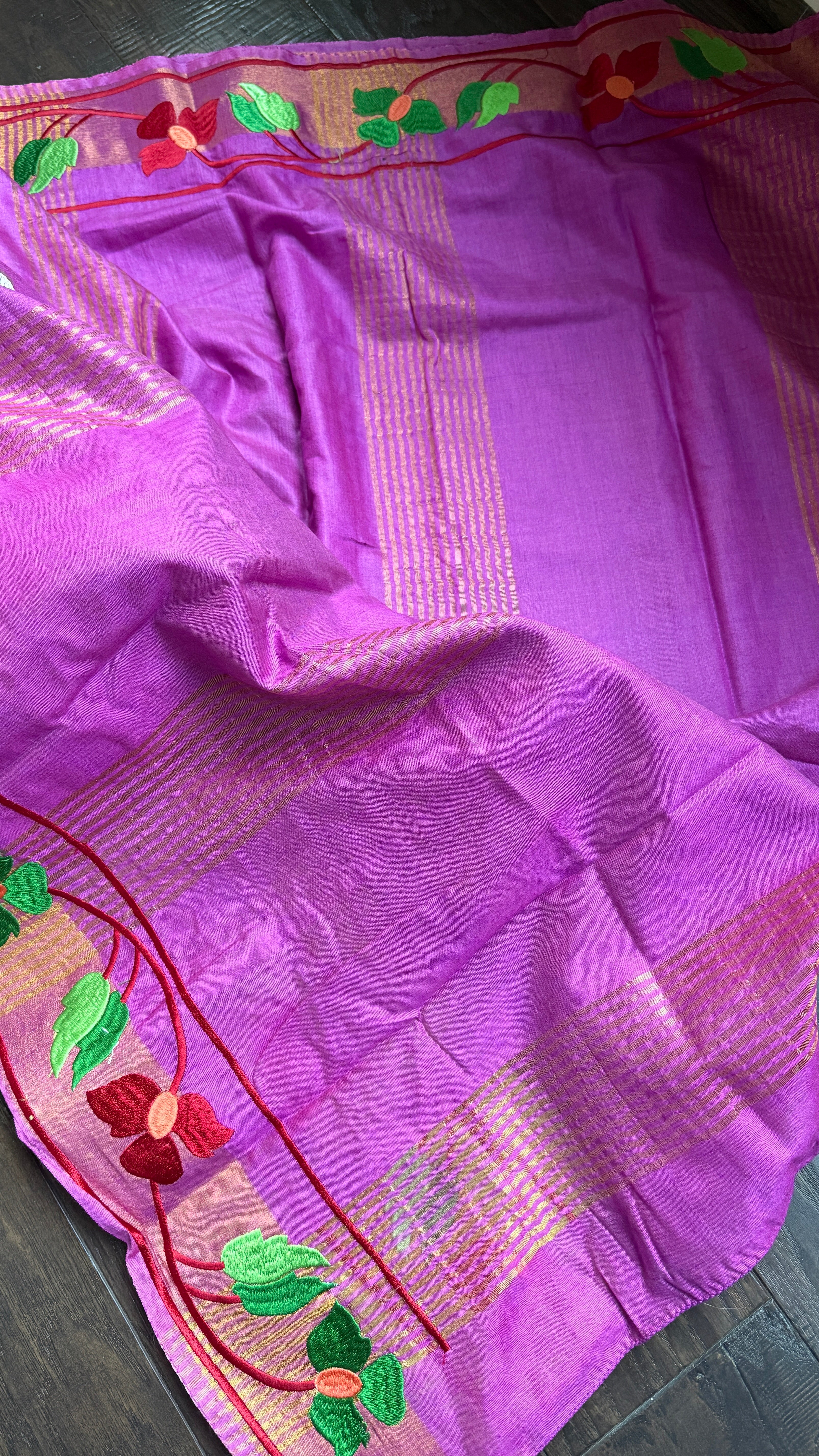 Embroidered Muga Silk - Magenta Purple Paithani
