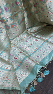 Pure Katan Silk Banarasi - Aqua Blue Multi Meenakari