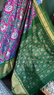 Pure Silk Ikat -  Green Magenta Pochampally